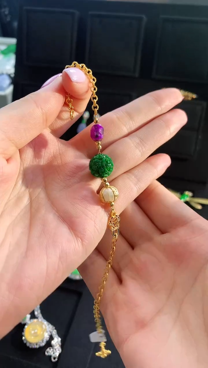 【闪购商品】翡翠手链18K金镶嵌手饰