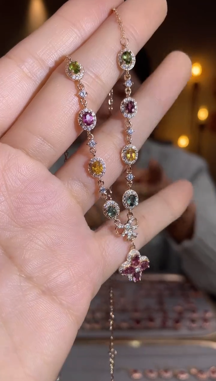 银S925镶嵌颈饰碧玺颈饰