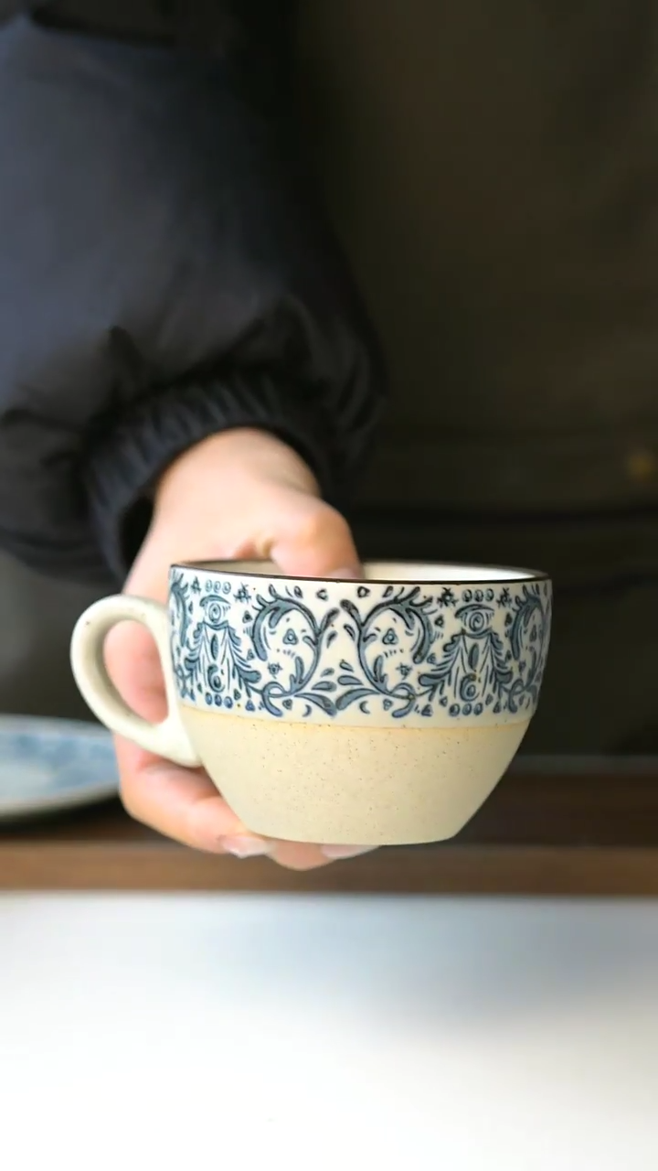 【闪购商品】陶瓷手绘鸢尾咖啡杯240ml@4-2@