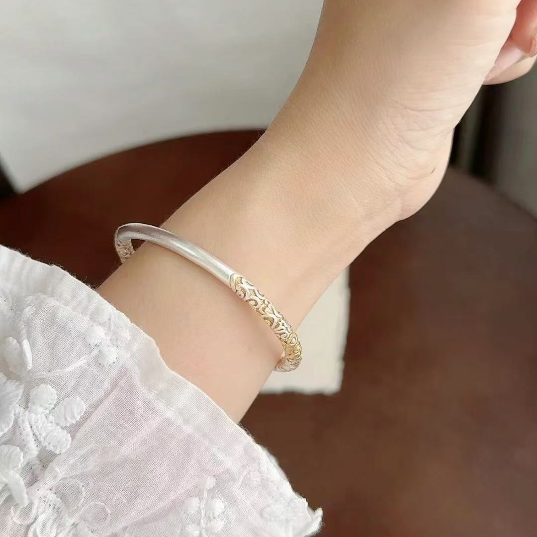 足银手镯 足银999.9【N86】手镯如意金箍棒手镯开口款时尚