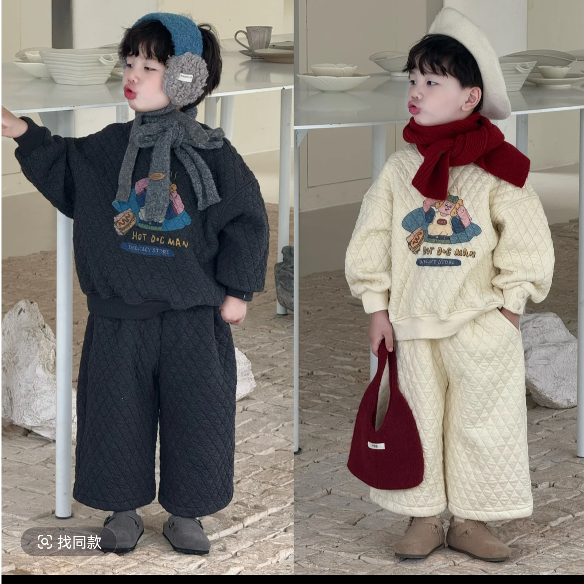 儿童冬季加绒套装2025新款韩版帅气宝宝外穿保暖俩件套