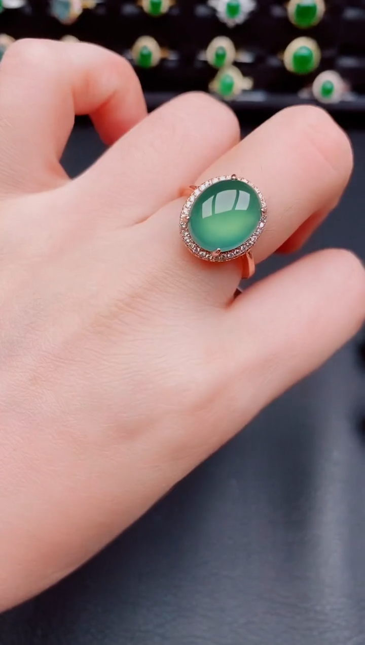 【闪购商品】翡翠戒指银S925镶嵌天然a货翡翠61