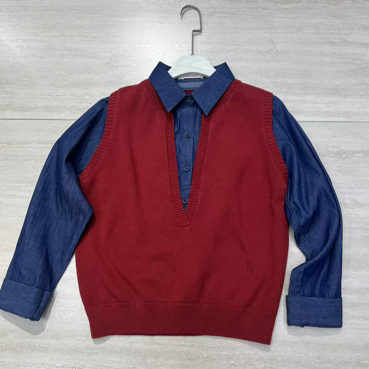 春季新款女士衬衣领拼接上衣1129