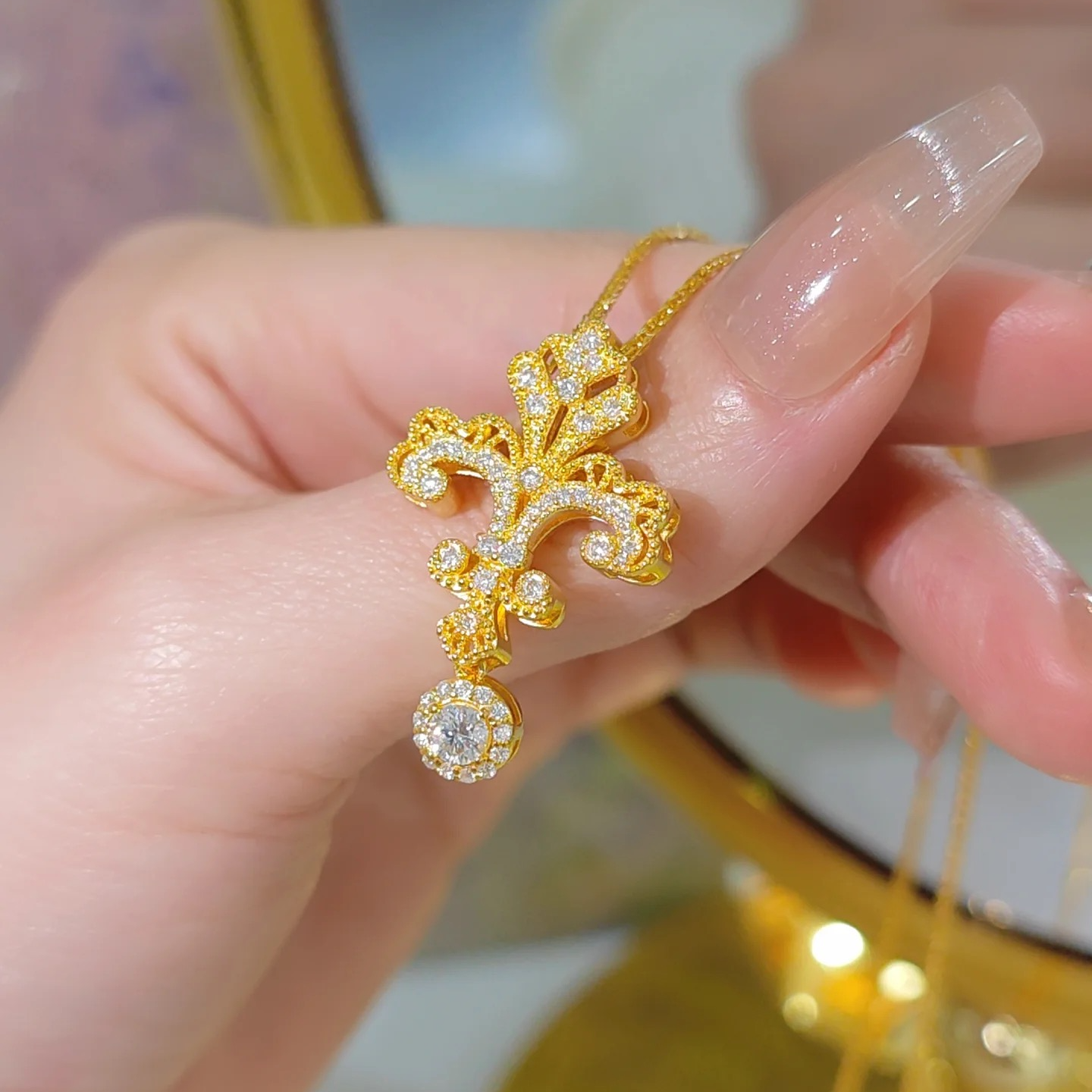 足金999鸢尾花莫桑螺钿吊坠（不含链）