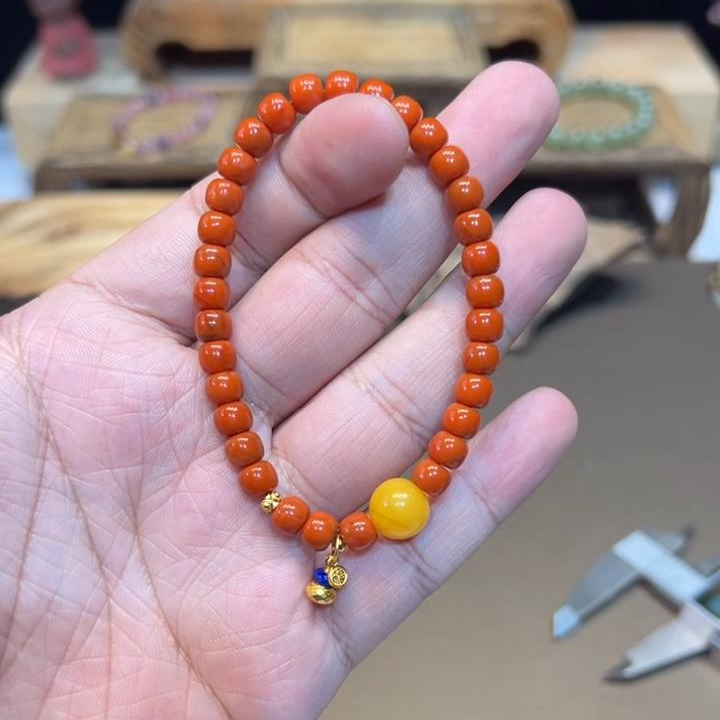 单圈老型珠南红玛瑙手串搭配葫芦吊坠手链H4087多样性发一