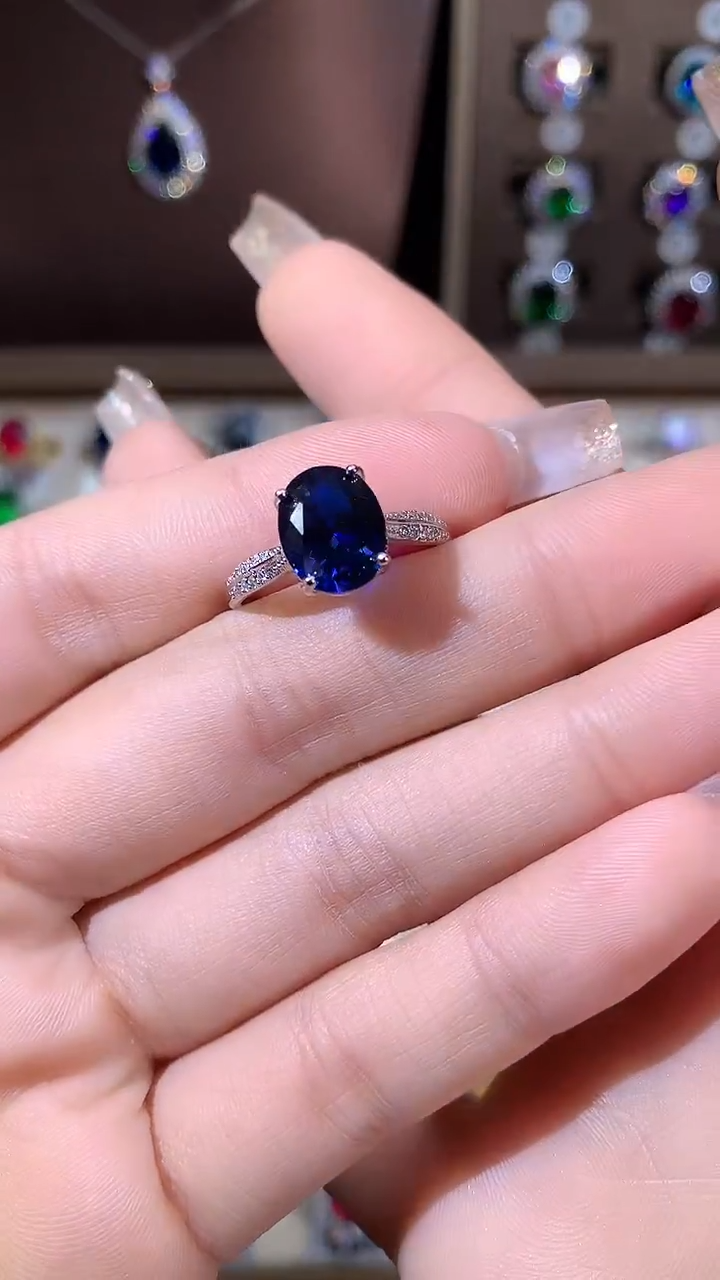 戒指蓝宝石银S925镶嵌810