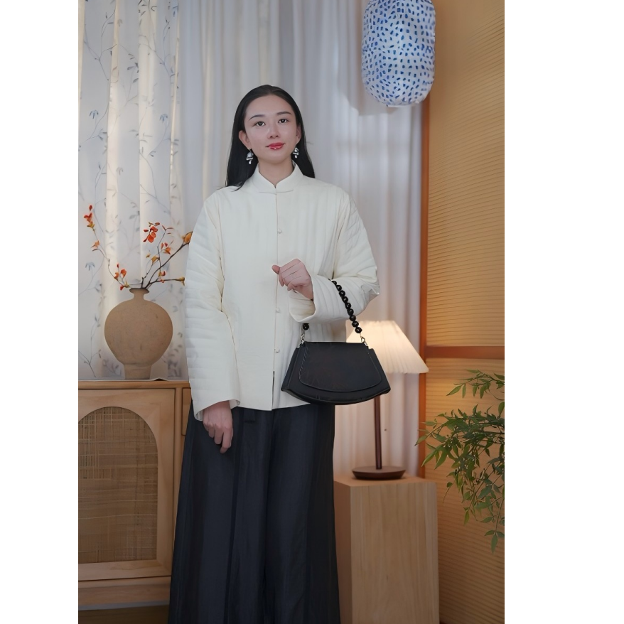 【白鹭】秋冬款休闲文艺立领显瘦夹棉短款薄款棉衣