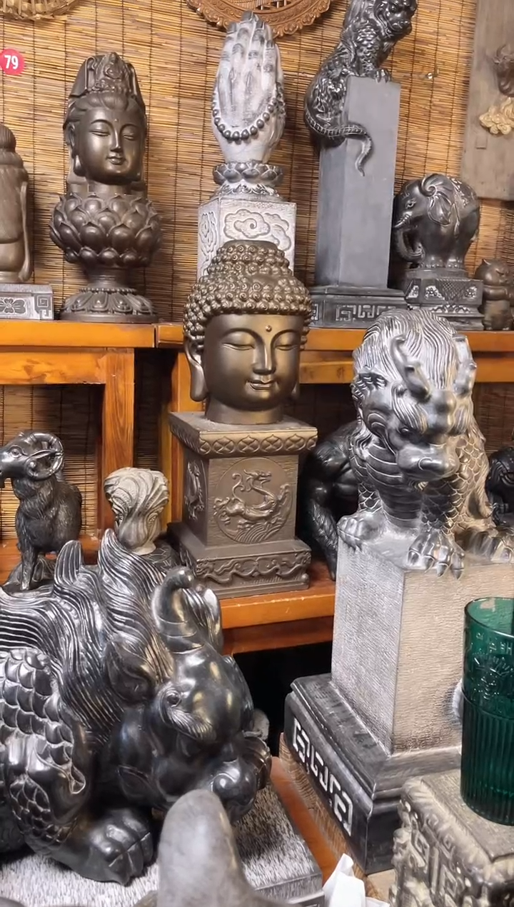 【闪购商品】40佛头+四大神兽底座天然青石雕刻