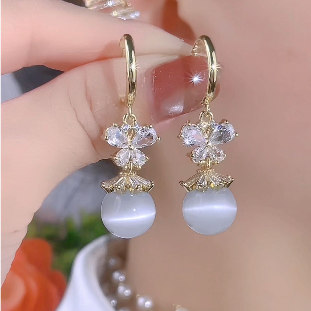 925银针耳饰  【92号】新款蝴蝶瞄瞄石气质百搭精致吊坠耳环