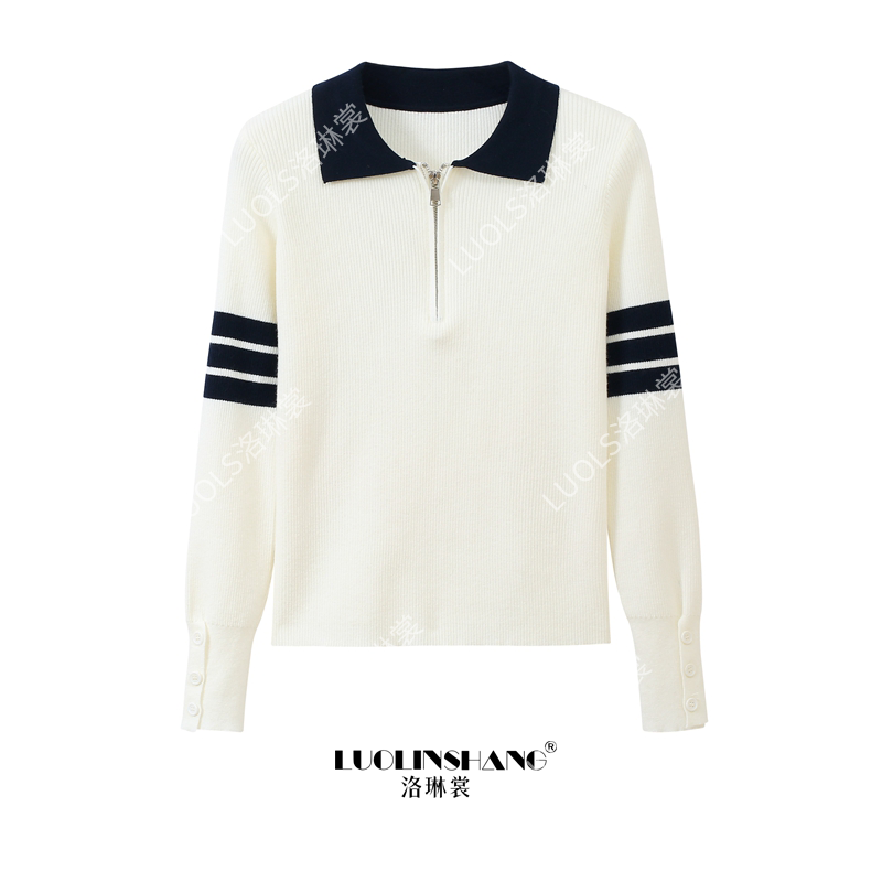韩系撞色半拉链polo衫修身显瘦百搭2025秋冬新款减龄学院风上衣女