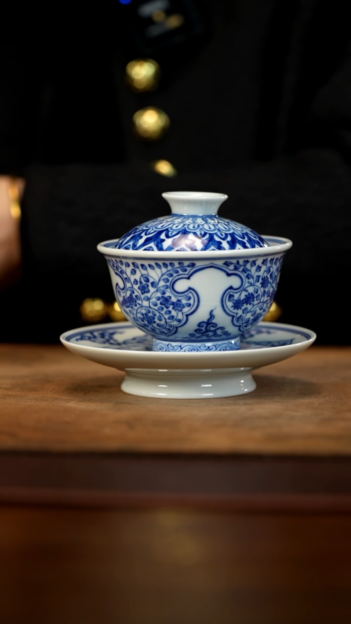 【闪购商品】青花如意纹三才盖碗