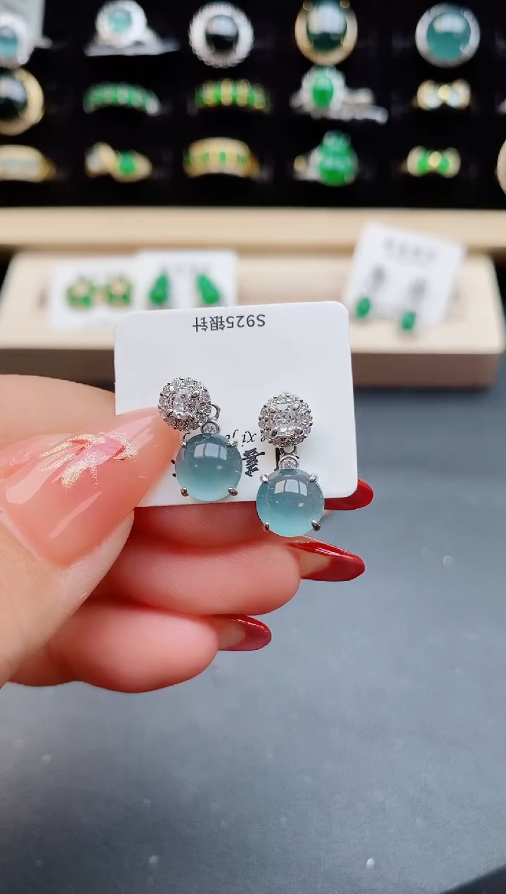 【闪购商品】翡翠耳饰银S925镶嵌12121