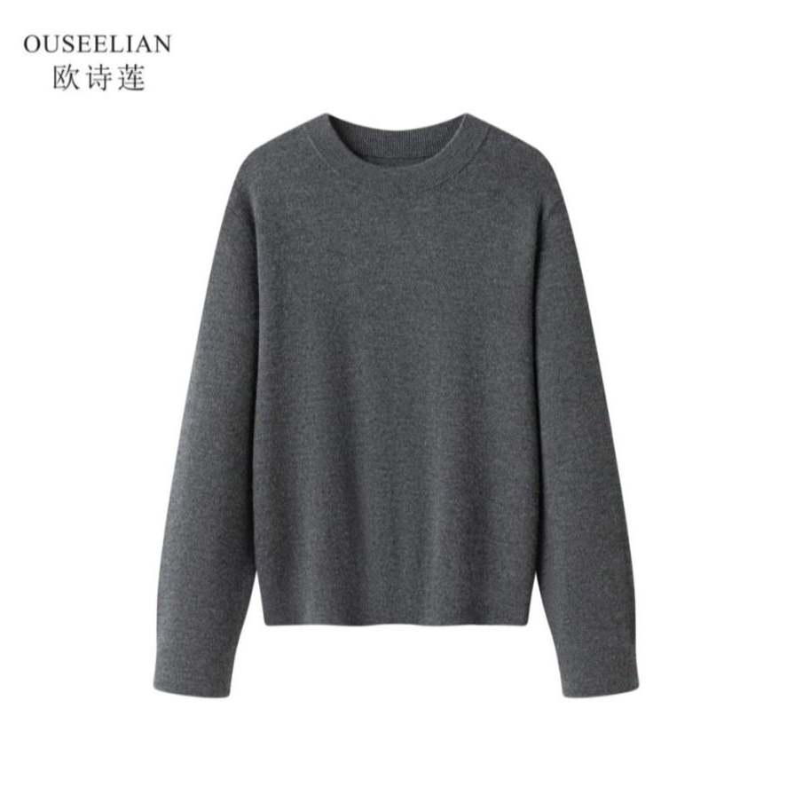 【欧诗莲+精纺可机洗】≈280克四平针女100%山羊绒圆领套头25124