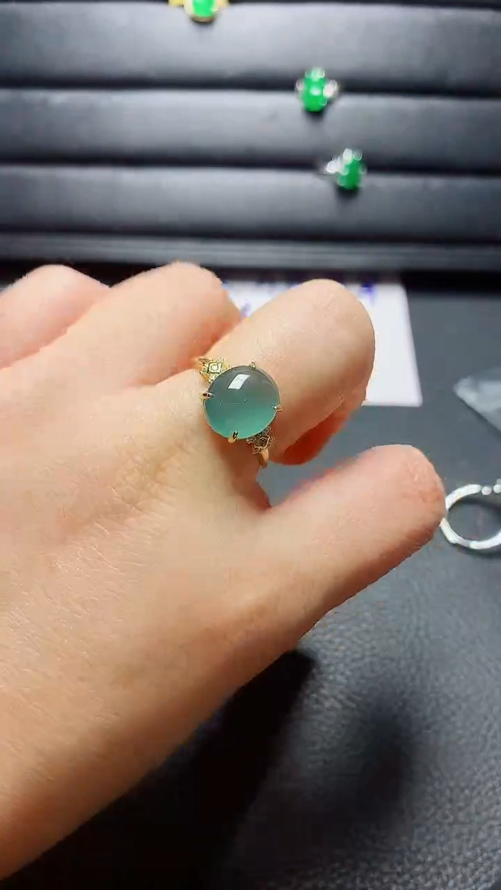 银S925镶嵌戒指翡翠天然翡翠A货s925银镶