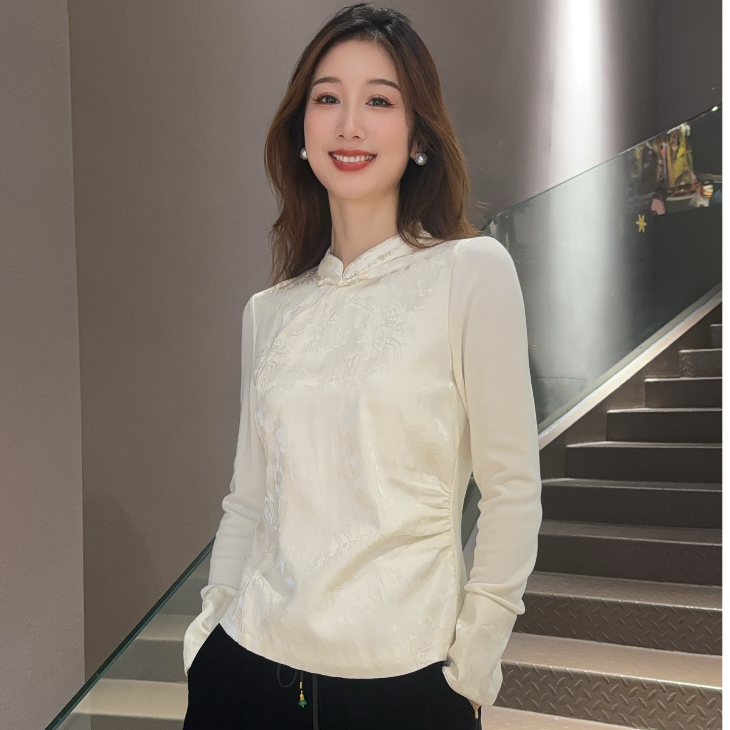《佩佩定制》时尚显瘦日常气质新中式中国风长袖衬衫6769