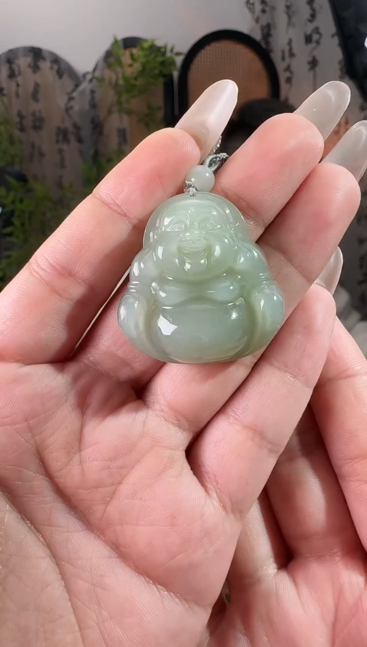 颈饰未镶嵌和田玉35湖水绿佛公