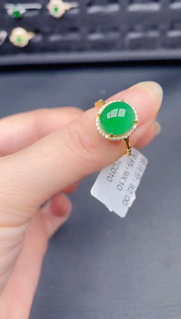 银S925镶嵌戒指翡翠天然a货翡翠112