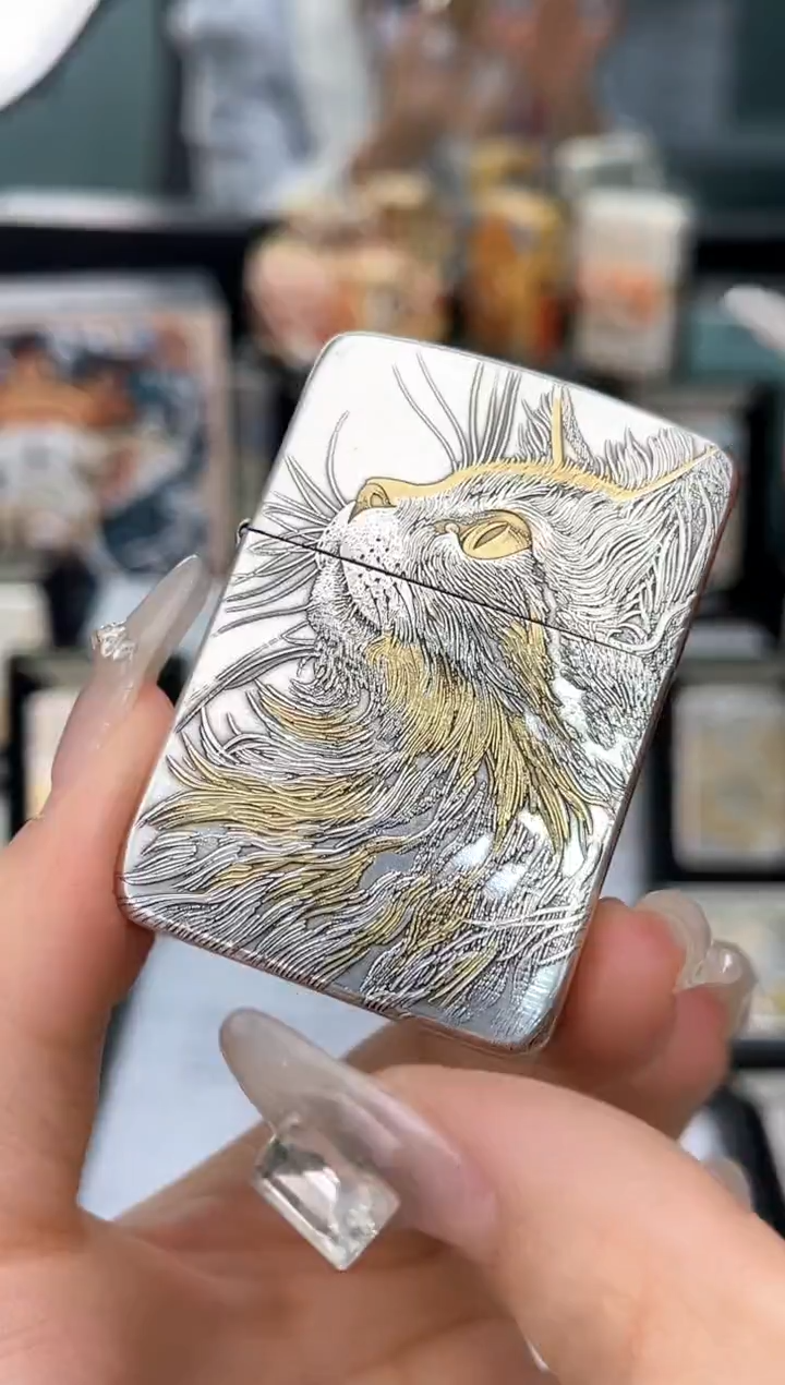 铜Zippo  仰望星空睡猫