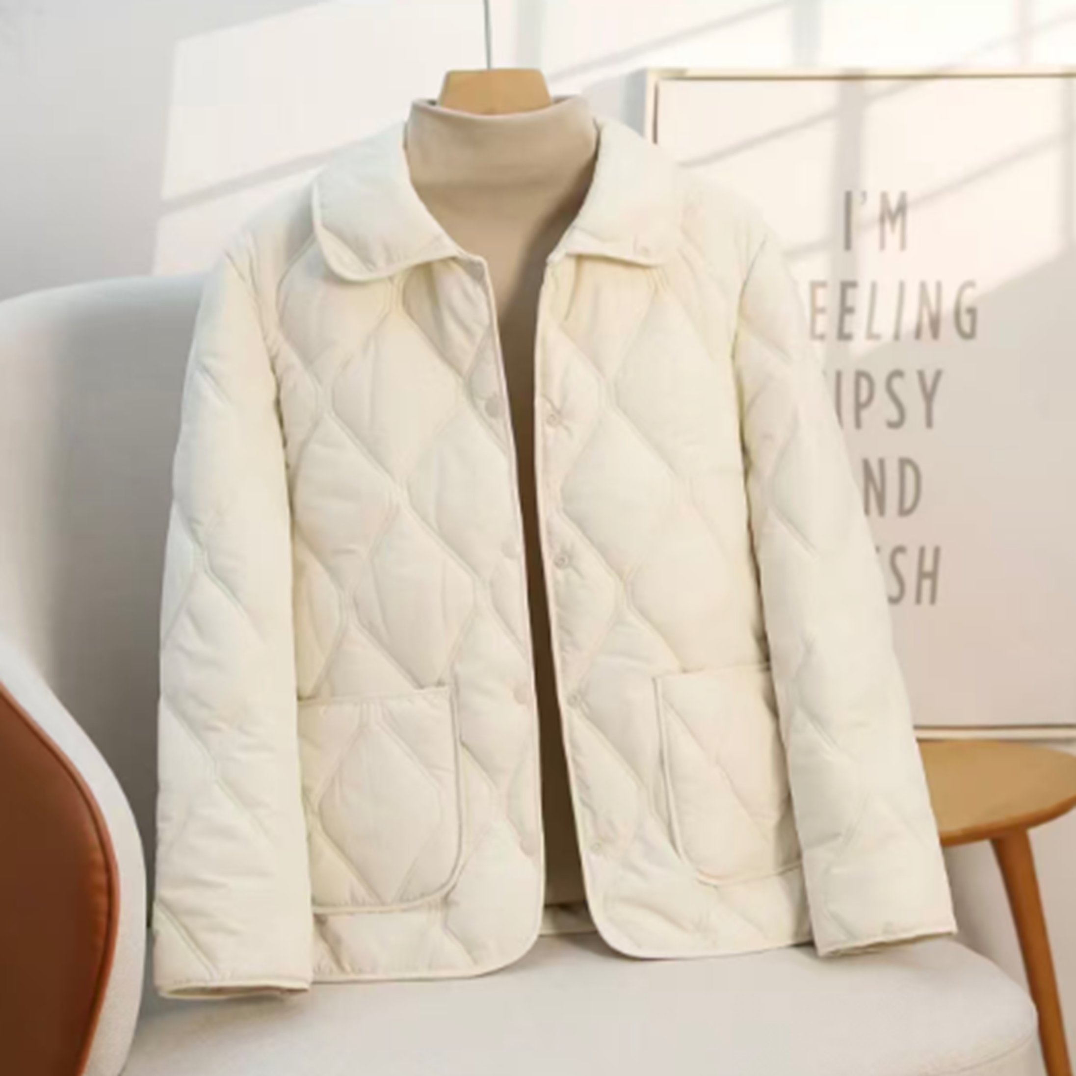 秋冬女士宽松翻领棉服韩版短款棉衣菱形轻薄小棉袄百搭休闲上衣