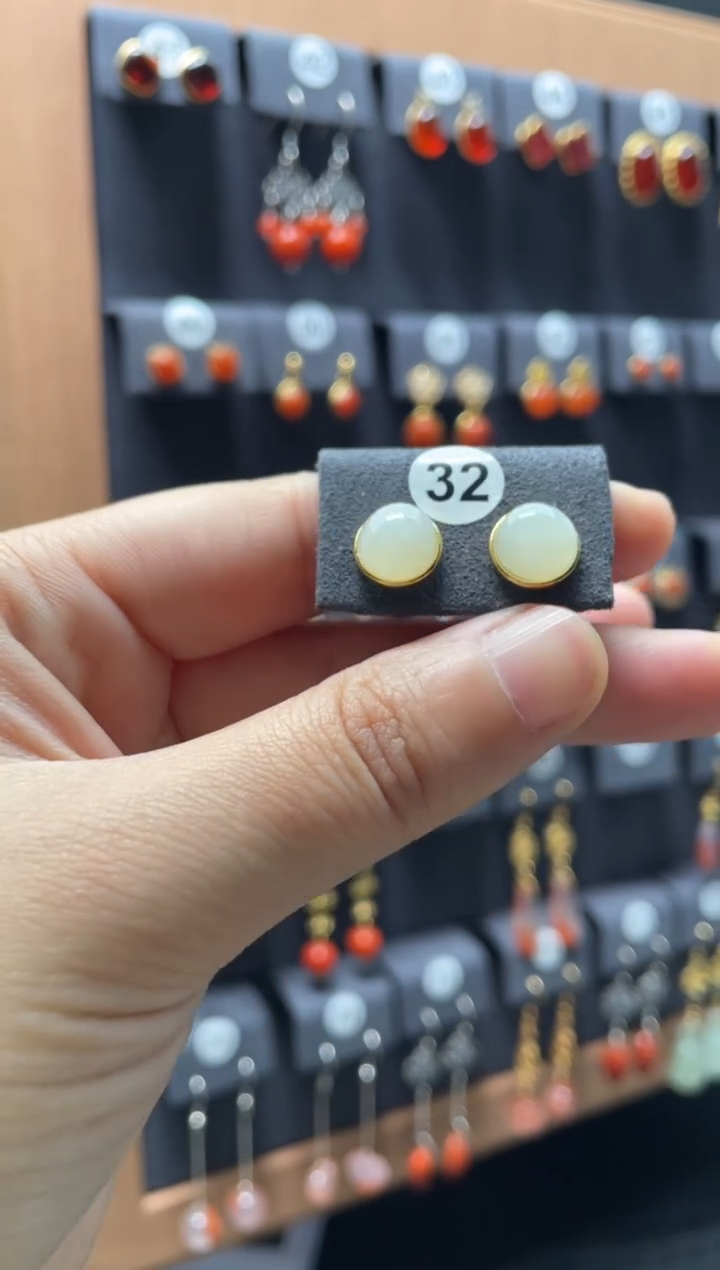 【闪购商品】和田玉耳饰银S925镶嵌0032