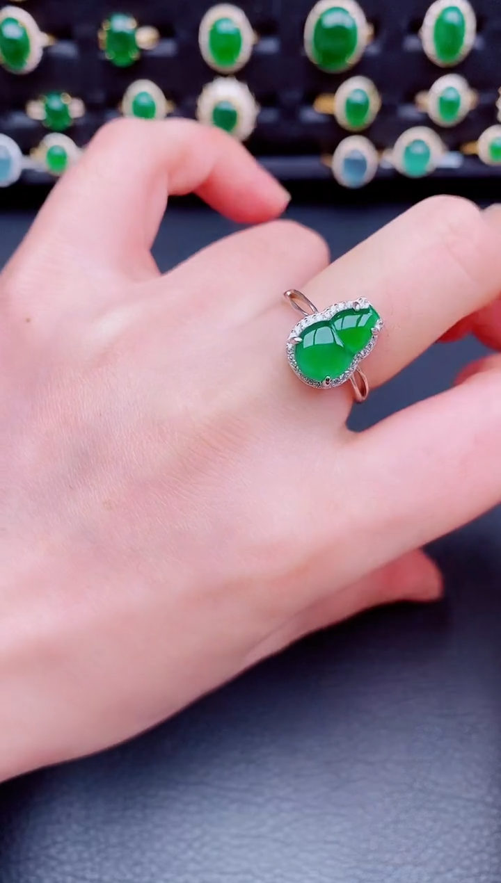 【闪购商品】翡翠戒指银S925镶嵌天然a货翡翠56