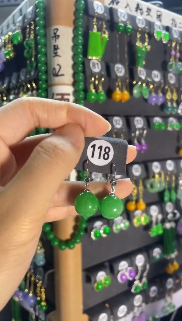 翡翠银S925镶嵌耳饰118..