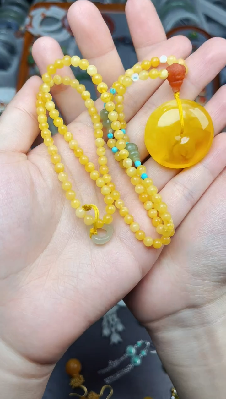 蜜蜡颈饰未镶嵌平安扣06