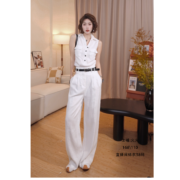 【娜美】马甲 NMN王火火&慵懒亚麻宽松新款翻领无袖衬衫 26N12141