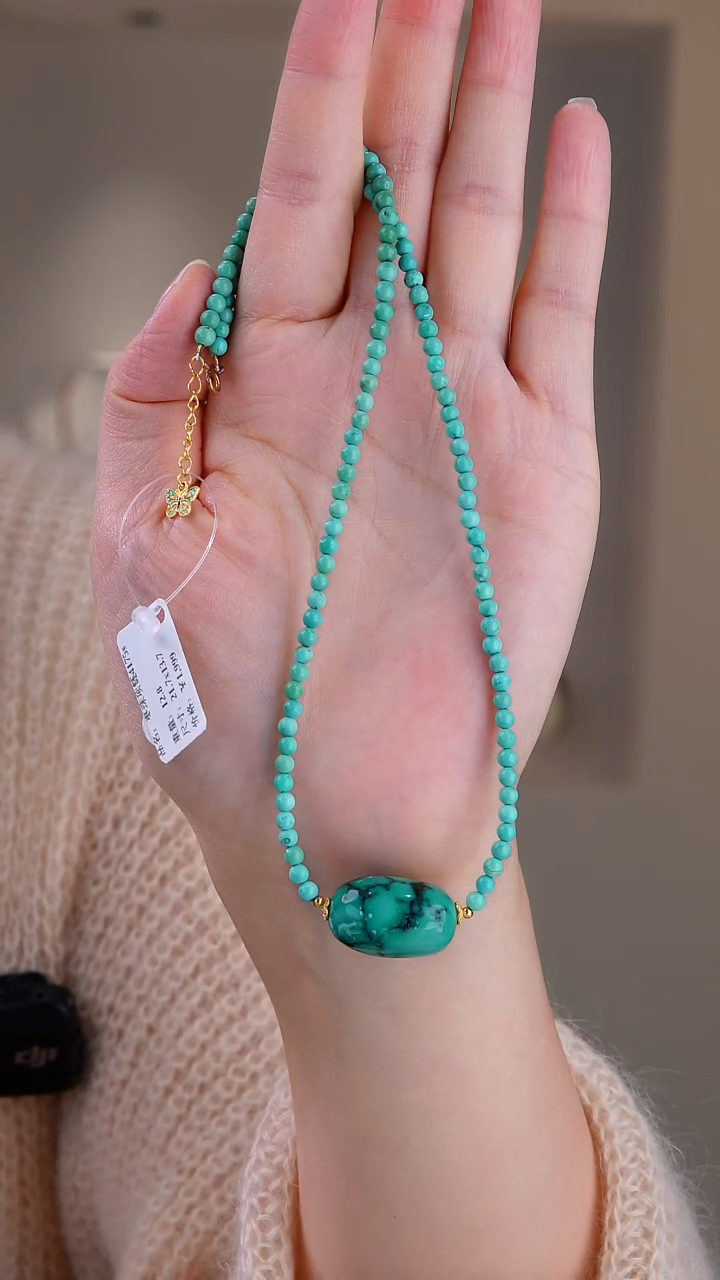 银S925镀金镶嵌绿松石项链1