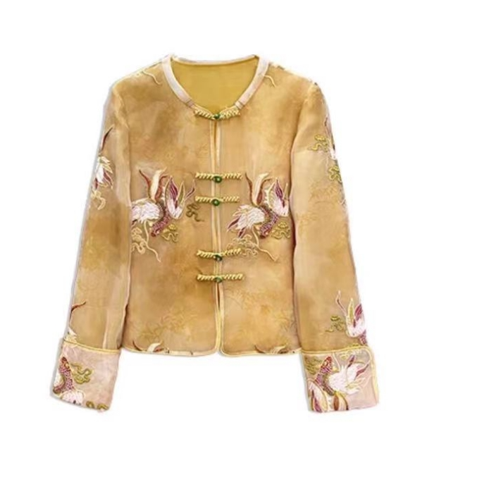 【鱼跃龙门】新中式双层高定气质日常刺绣上衣外套20248766-元宝