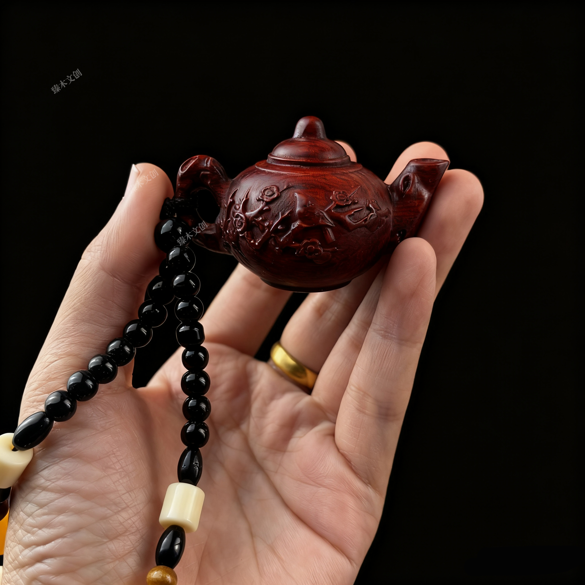 紫檀木精雕喜上眉梢把把壶手把件木质文玩茶壶把玩件