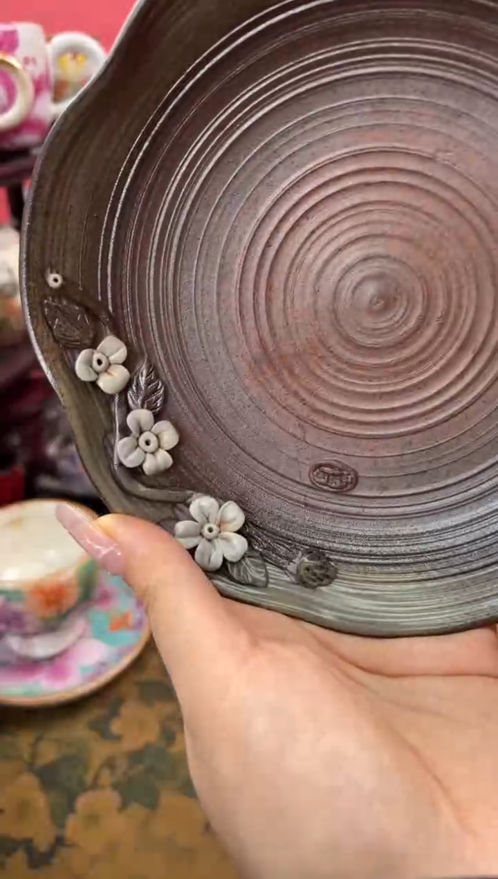 【闪购商品】素慕堂老陶泥捏花青瓷梅花壶承