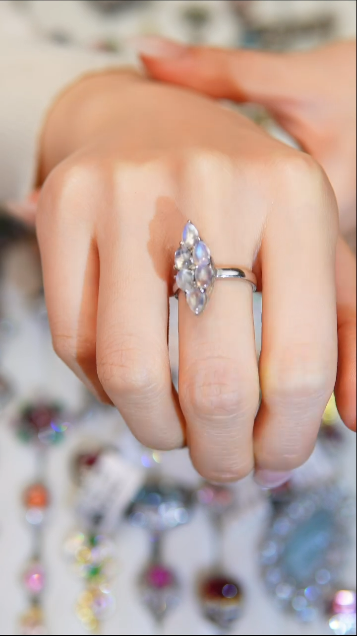 银S925镶嵌戒指拉长石天然月光石