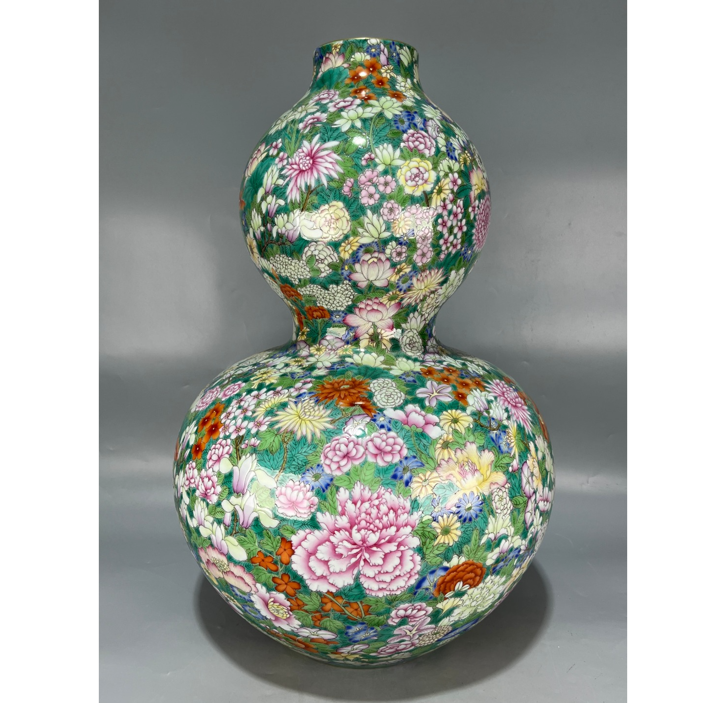 当代仿制 仿古粉彩描金万花葫芦瓶