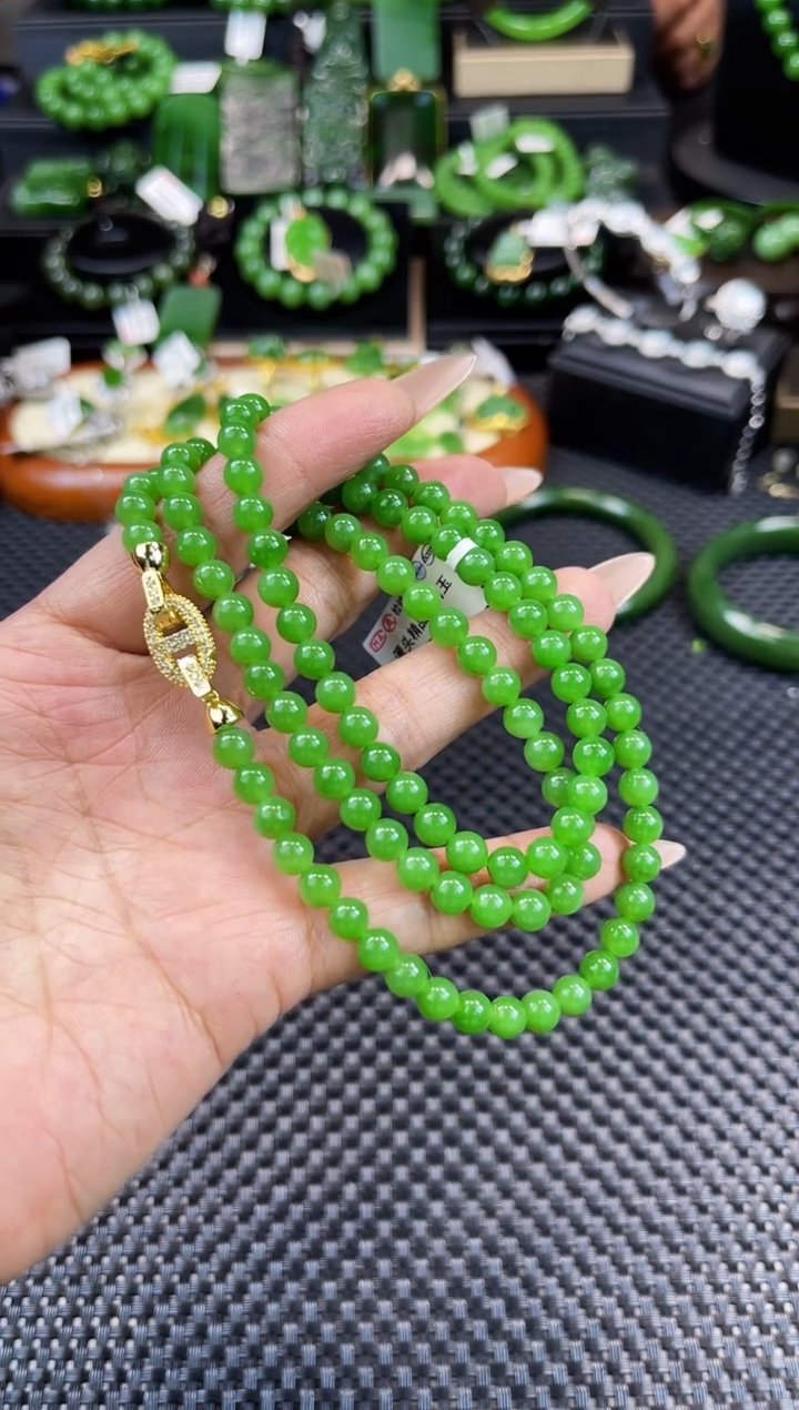 【闪购商品】和田玉（碧玉）项链未镶嵌XL200苹果绿108颗项链