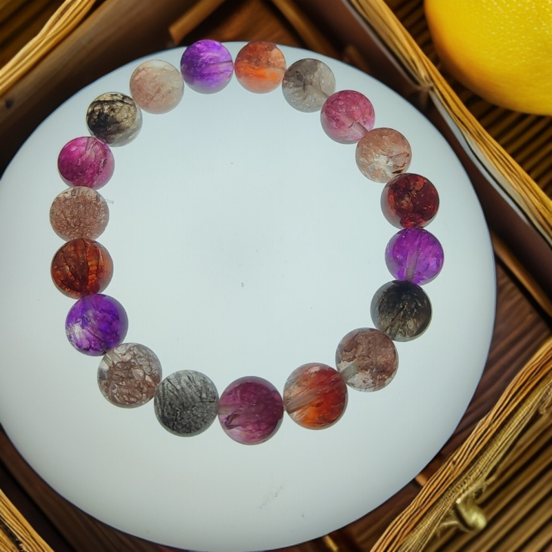 5A级净体彩烟花超七9+左右单圈手串