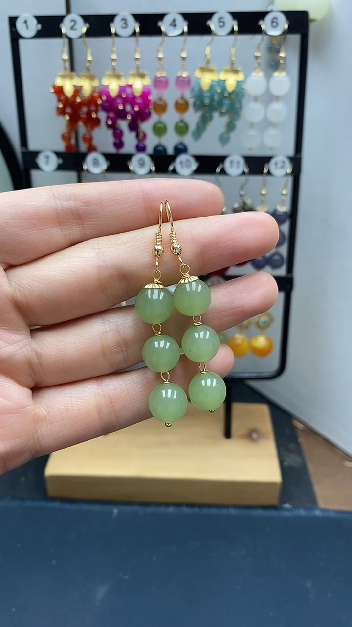 银S925镀金镶嵌和田玉耳饰尺寸10MM