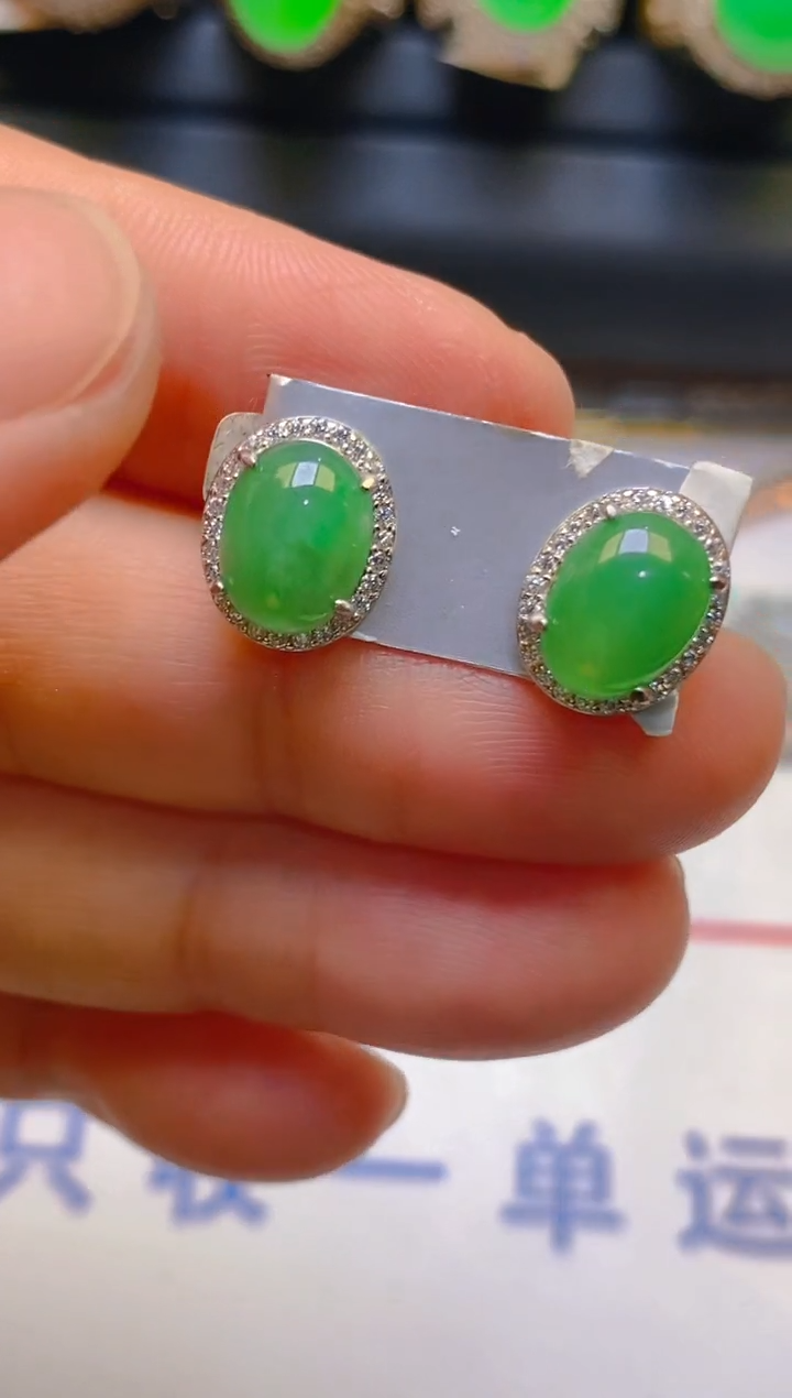 【闪购商品】翡翠耳饰银S925镶嵌天然A货翡翠1