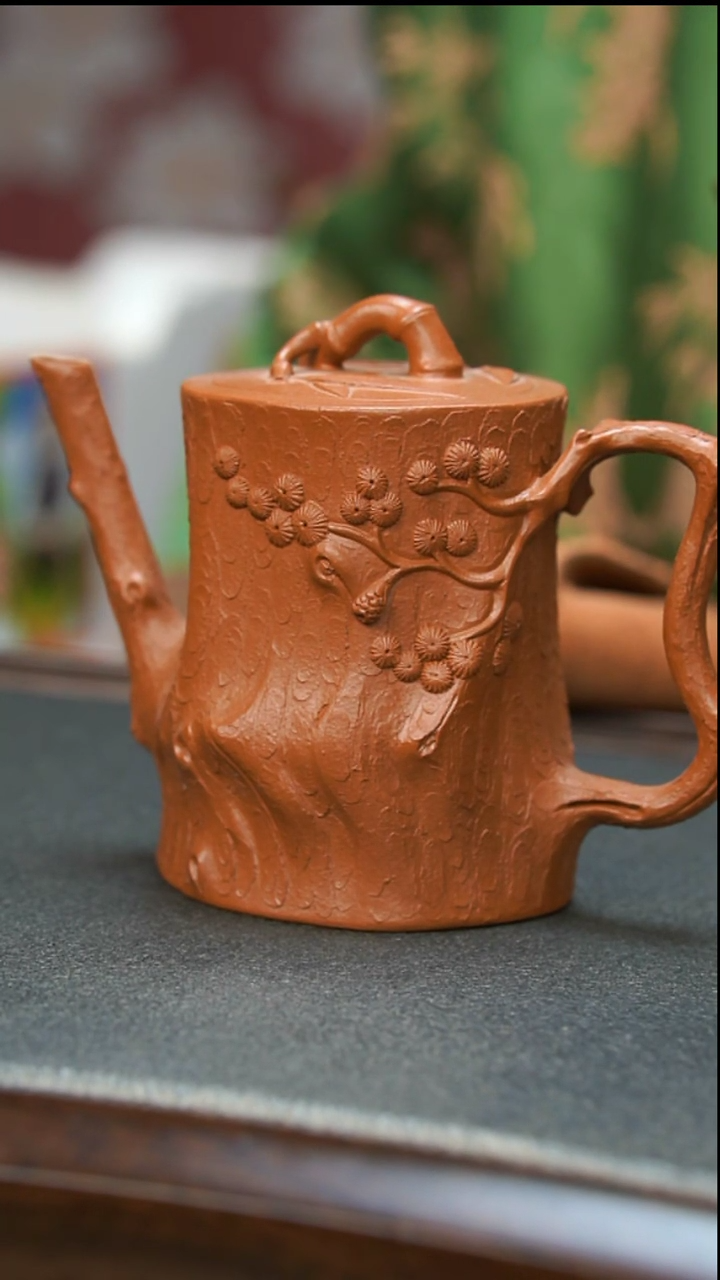 【闪购商品】紫砂茶壶满贴树皮朱泥树桩壶