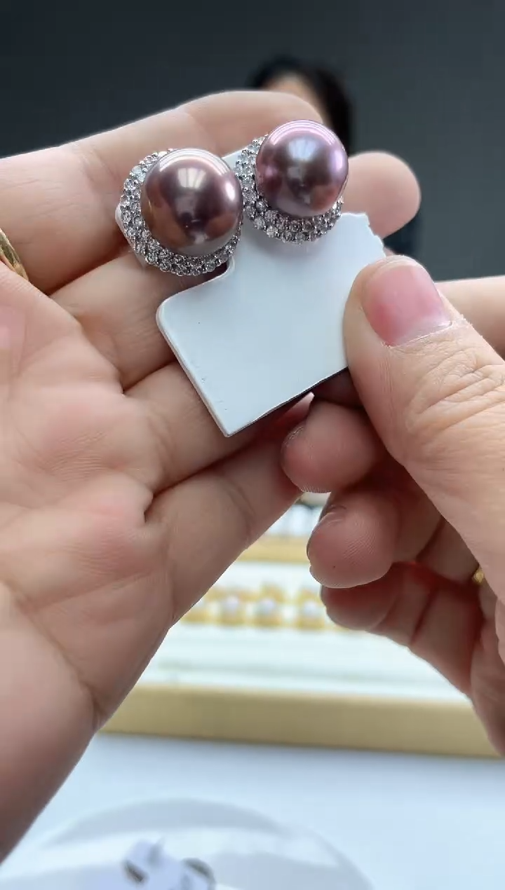 未镶嵌耳饰淡水珍珠紫色系 13jmm