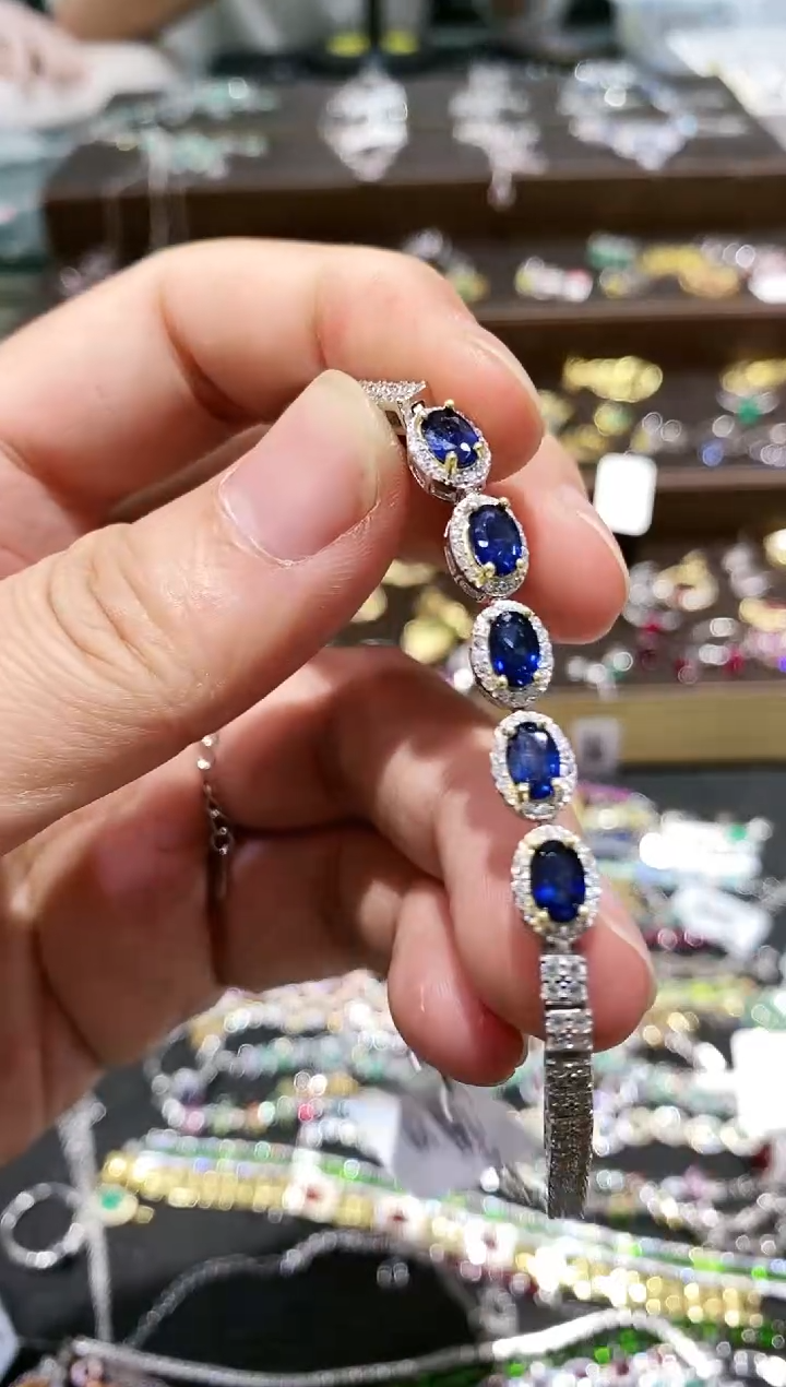 【闪购商品】蓝宝石手链银S925镀金镶嵌手链 