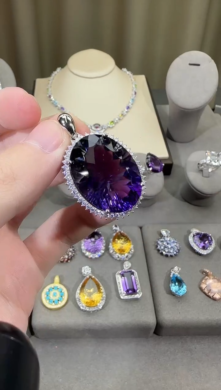 颈饰银S925镶嵌紫晶19*26mm吊坠高级款