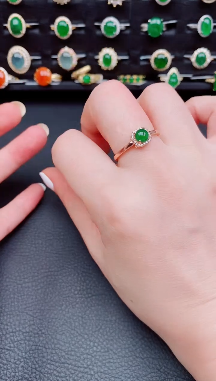 【闪购商品】翡翠戒指银S925镶嵌天然a货翡翠12