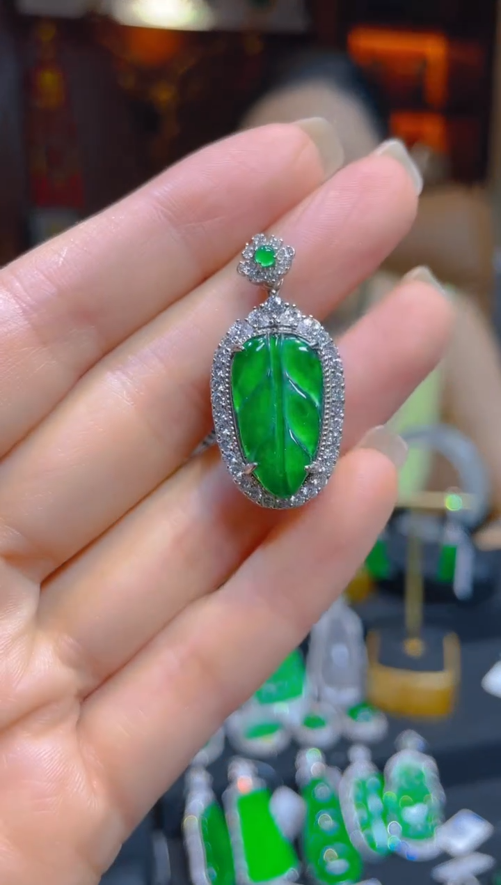 翡翠银S925镶嵌颈饰天然A货翡翠/80766