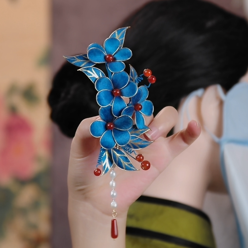 【梅花点翠色】非遗掐丝绒花复古宫廷日常富贵边夹百搭国风古风手工