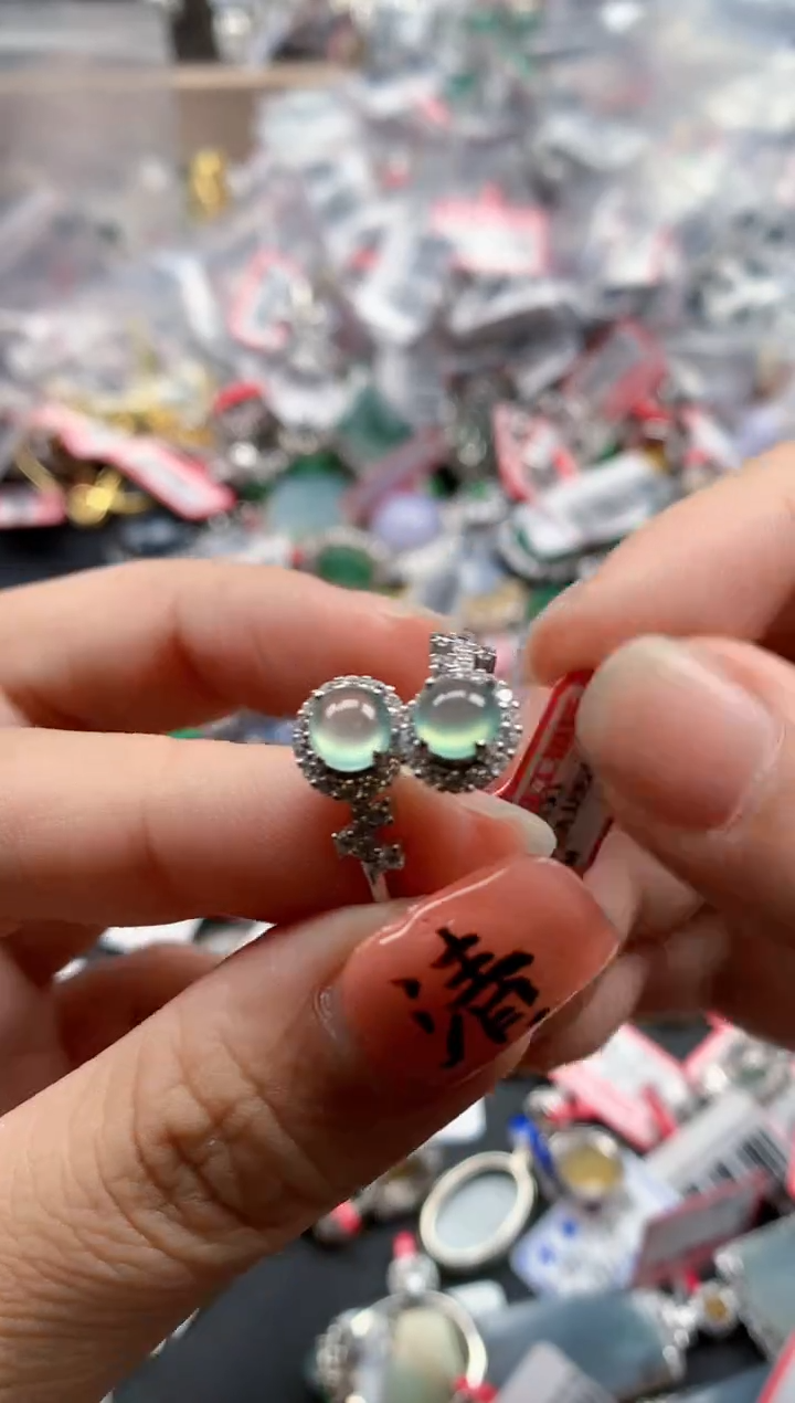银S925镶嵌戒指翡翠天然A货缅甸翡翠