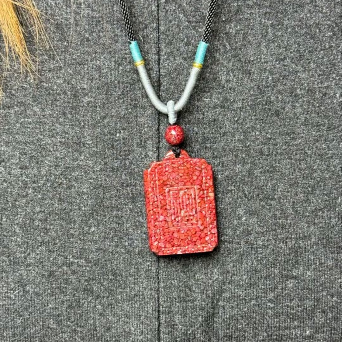 天然辰砂天然辰砂朱砂阴阳牌吊坠（佛牌）