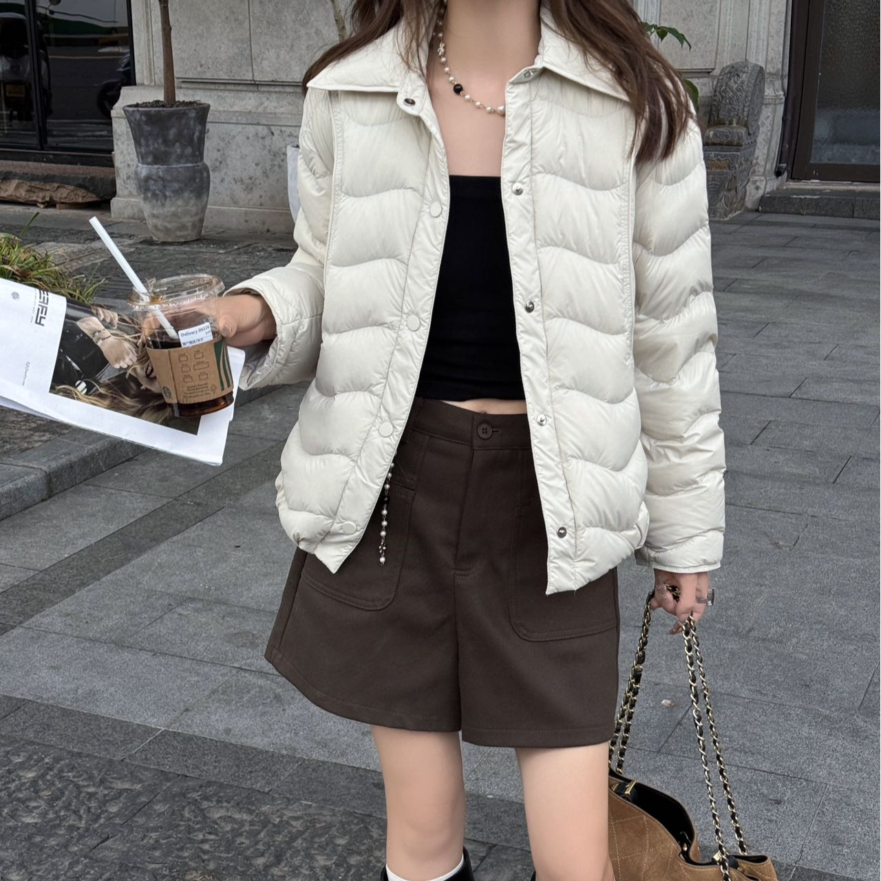 2025新国标90绒韩版设计款衬衫领羽绒服女拼接百搭时尚秋冬外套79