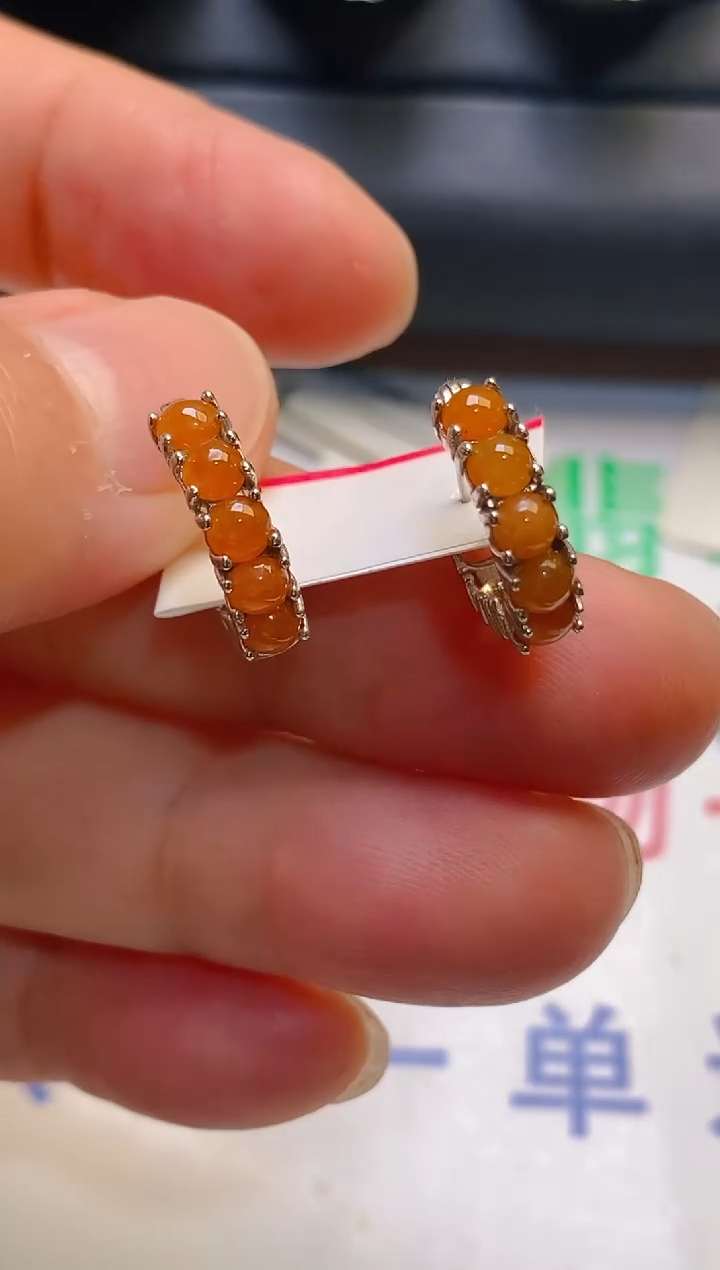 【闪购商品】翡翠耳饰银S925镶嵌天然A货翡翠1