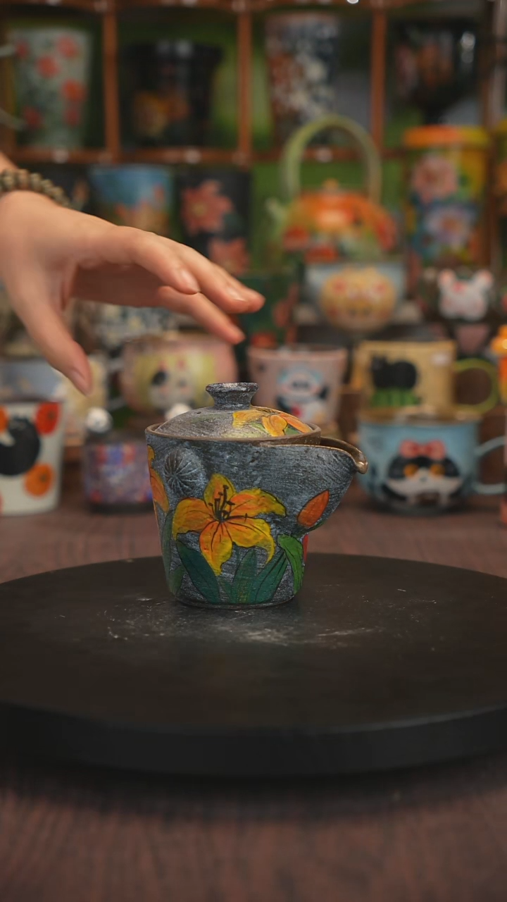 紫砂油画手绘釉下彩